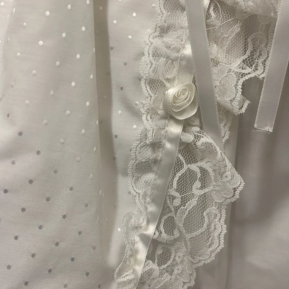 Vintage Baptism Christening Dress 3 Months 3-Piece Cape Bonnet White Lace Trim - Picture 7 of 12